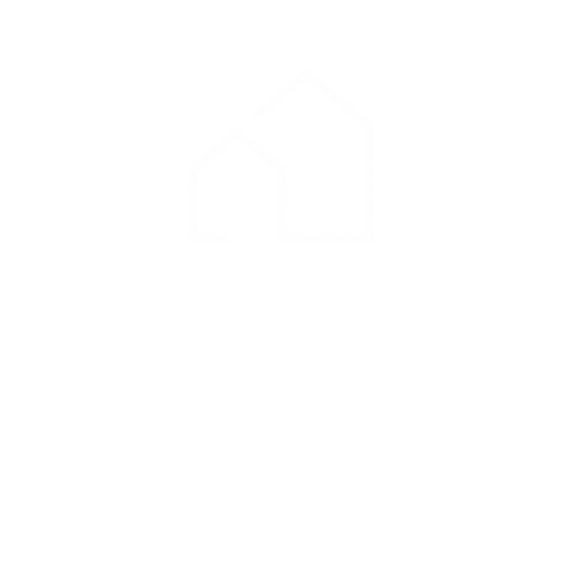 A black and white image of a logo for Shadow Brooks Apartments.